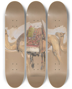 Triptych art skateboard deck of John Frederick Lewis Two Camels by John Frederick Lewis (1805-1876)
