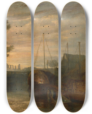 Triptych art skateboard deck of Joseph Mallord William Turner Newark Abbey by Joseph Mallord William Turner (1775-1851)