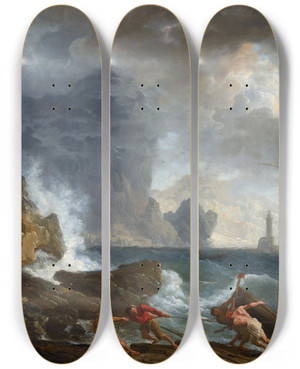 Triptych art skateboard deck of Claudejoseph Vernet An Italian Harbour In Stormy Weather by Claude Joseph Vernet (1714-1789)