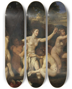 Triptych art skateboard deck of Louis De Boullogne Diana And Nymphs Bathing by Louis Boulogne (1654-1733)