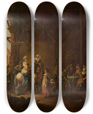 Triptych art skateboard deck of Christian Wilhelm Ernst Dietrich Inn by Christian Wilhelm Ernst Dietrich (1712-1774)
