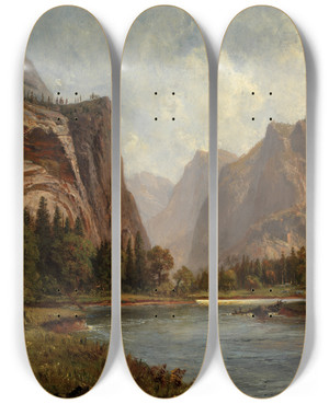 Triptych art skateboard deck of Albert Bierstadt Gates Of The Yosemite by Albert Bierstadt (1830-1902)