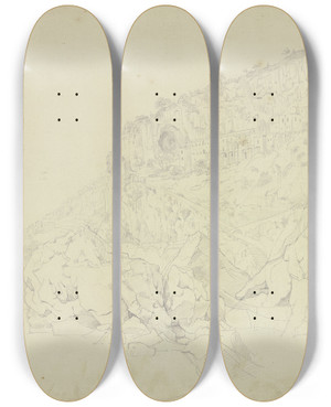 Triptych art skateboard deck of Johannes Thomas View On Amalfi by Johannes Thomas (1793-1863)