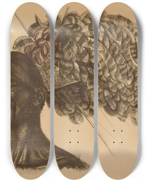 Triptych art skateboard deck of Alexandre Jacovleff Aboura by Alexandre Jacovleff (1887-1938)