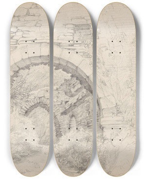 Triptych art skateboard deck of Adolph Tidemand Buegang Altenahr by Adolph Tidemand (1814-1876)