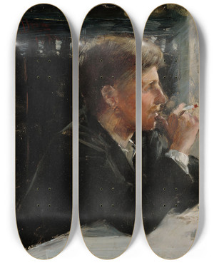Triptych art skateboard deck of Elin Danielsongambogi Seated Man At The Table by Elin Danielson-Gambogi (1861-1919)