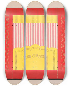 Triptych art skateboard deck of Winold Reiss Design For Unidentified Restaurant Possibly Dunhalls Restaurant New York Ny Wall Treatment Sketch 2 by Winold Reiss (1886-1953)
