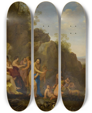 Triptych art skateboard deck of Cornelis Van Poelenburch Diana And Her Attendants In A Landscape With The Spoils Of The Hunt by Cornelis Van Poelenburch (1594-1667)