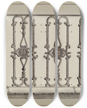 Triptych art skateboard deck of Al Curry Cast Iron Balcony Rail_1 by Al Curry (20-)