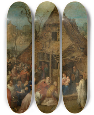 Triptych art skateboard deck of Jan Brueghel The Elder The Adoration Of The Magi by Jan Brueghel The Elder (1568-1625)
