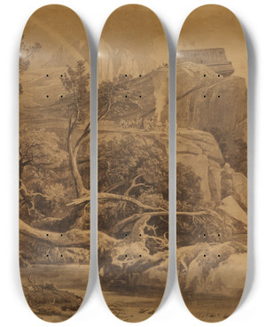 Triptych art skateboard deck of Johann Wilhelm Schirmer Noahs Dankopfer 1 Mose 8 20 by Johann Wilhelm Schirmer (1807-1863)