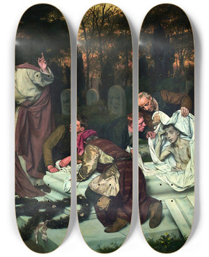 Triptych art skateboard deck of Eduard Karl Franz Von Gebhardt The Raising Of Lazarus by Eduard Karl Franz Von Gebhardt (1838-1925)