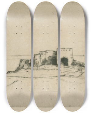 Triptych art skateboard deck of David Young Cameron The Boddin by David Young Cameron (1865-1945)