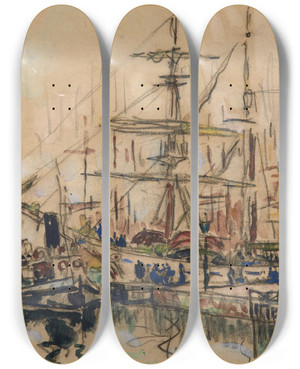Triptych art skateboard deck of Paul Signac Saintmalo Les Terreneuvas_3 by Paul Signac (1863-1935) Triptych art skateboard deck of Paul Signac Saintmalo Les Terreneuvas_3 by Paul Signac (1863-1935)