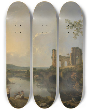 Triptych art skateboard deck of Richard Wilson Italian Landscape Morning by Richard Wilson (1714-1782)