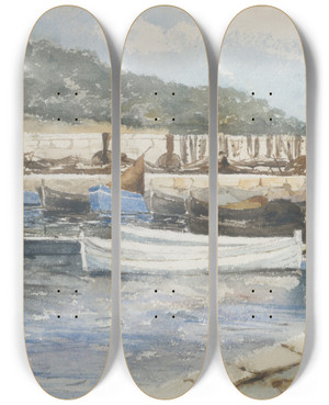 Triptych art skateboard deck of John Singer Sargent Boats_1 by John Singer Sargent (1856-1925)