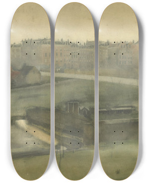 Triptych art skateboard deck of Willem Witsen Gezicht Bij Het Oosterpark Te Amsterdam by Willem Witsen (1860-1923)