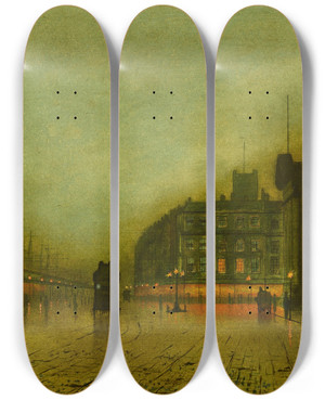 Triptych art skateboard deck of John Atkinson Grimshaw Liverpool Docks by John Atkinson Grimshaw (1836-1893)