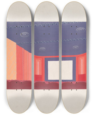 Triptych art skateboard deck of Winold Reiss Design Proposals For Puck Theater New York Ny Interior Perspective Study_1 by Winold Reiss (1886-1953)