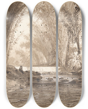 Triptych art skateboard deck of Michel Jean Cazabon La Digue Mararal by Michel Jean Cazabon (1813-1888)