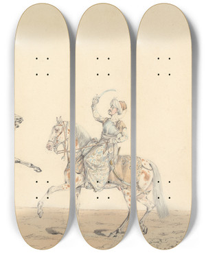 Triptych art skateboard deck of Henry Thomas Alken Two Turkish Cavalrymen by Henry Thomas Alken (1785-1851)