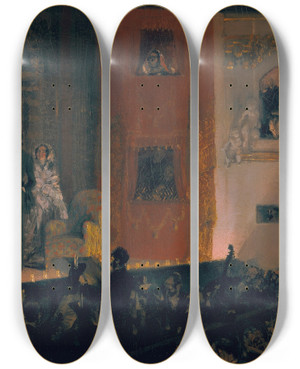 Triptych art skateboard deck of Adolph Von Menzel The Thtre Du Gymnase by Adolph Von Menzel (1815-1905)