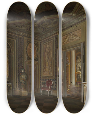 Triptych art skateboard deck of Aleksander Gryglewski Interior Of The Azienki Palace by Aleksander Gryglewski (1833-1879)