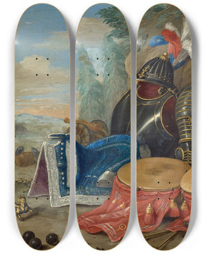 Triptych art skateboard deck of Jan Van Kessel The Elder Emblems Of War by Jan Van Kessel The Elder (1626-1679)