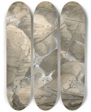 Triptych art skateboard deck of Alfred Wordsworth Thompson Descending Theblackwater by Alfred Wordsworth Thompson (1840-1896)