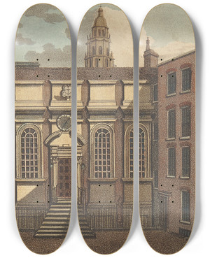 Triptych art skateboard deck of Samuel Ireland Clements Inn_1 by Samuel Ireland (1744-1800)