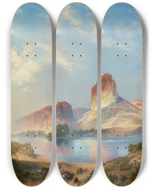 Triptych art skateboard deck of Thomas Moran An Indian Paradise Green River Wyoming by Thomas Moran (1837-1926)