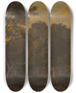 Triptych art skateboard deck of Abraham Genoels Ii Nymph And Shepherd Making Music In A Landscape by Abraham Genoels Ii (1640-1723)