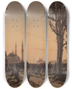 Triptych art skateboard deck of Anton Melbye Turkish Cemetary Scutari by Anton Melbye (1818-1875)