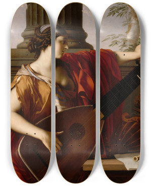 Triptych art skateboard deck of Laurent De La Hyre Allegory Of Music by Laurent de la Hyre (1606-1656)