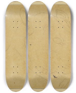 Triptych art skateboard deck of Antoinelouis Barye Tte De Tigre by Antoine-Louis Barye (1796-1875)