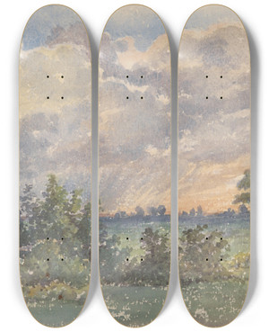 Triptych art skateboard deck of Friedrich Carl Von Scheidlin Landscape During Sunset by Friedrich Carl Von Scheidlin (1822-1913)