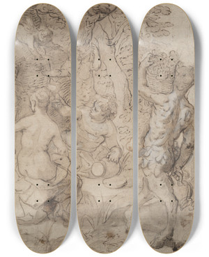 Triptych art skateboard deck of Hendrik Van Balen Bacchus Venus Andceres_1 by Hendrik Van Balen (1575-1632)