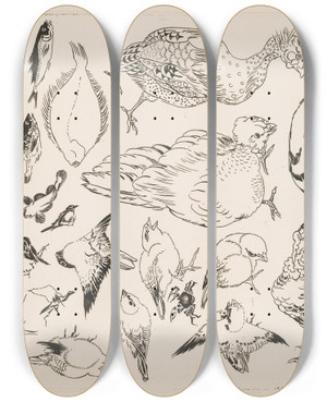 Triptych art skateboard deck of Flix Bracquemond Poissons Oiseaux Poussin by Felix Bracquemond (1833-1914) Triptych art skateboard deck of Flix Bracquemond Poissons Oiseaux Poussin by Felix Bracquemond (1833-1914)