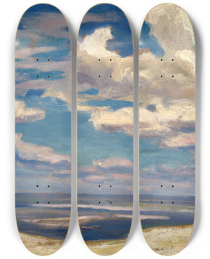 Triptych art skateboard deck of Jan Stanislawski Cloud Over The Dnieper River by Jan Stanislawski (1860-1907)