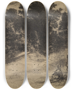 Triptych art skateboard deck of Francis Seymour Haden Combe Bottom by Francis Seymour Haden (1818-1910)