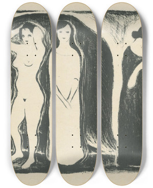 Triptych art skateboard deck of Mikul Galanda Ena V Troch Podobch by Mikulas Galanda (1895-1938)