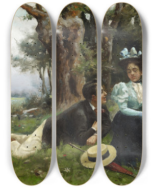 Triptych art skateboard deck of Guillermo Gmez Gil Courting In The Country by Guillermo Gomez Gil (1862-1942)