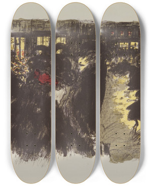 Triptych art skateboard deck of Pierre Bonnard Place Le Soir by Pierre Bonnard (1867-1947)