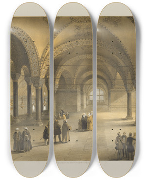 Triptych art skateboard deck of Gaspare Fossati Aya Sofia Constantinople As Recently Restored By Order Of H M The Sultan Abdulmedjid Pl13 by Gaspare Fossati (1809-1883)