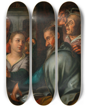 Triptych art skateboard deck of Pieter Wtewael Christ Among The Doctors by Pieter Wtewael