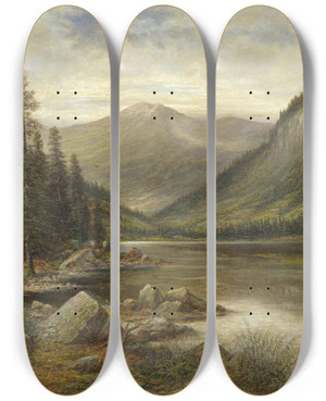 Triptych art skateboard deck of Franz Stephan Paschinger Erlaufsee Mit Kahlem Gipfel Im Hintergrund by Franz Stephan Paschinger (1862-1944)