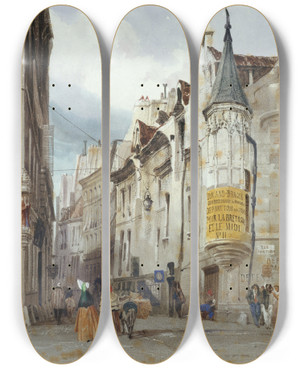 Triptych art skateboard deck of Thomas Shotter Boys Le Carrefour Des Rue Bailleul Et Jean Tison Actuel 1Er Arrondissement Paris by Thomas Shotter Boys (1803-1874)