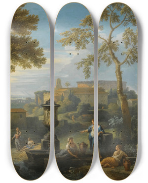 Triptych art skateboard deck of Jan Frans Van Bloemen Classical Figures Seated By Ruins In An Italianate Landscape by Jan Frans Van Bloemen (1662-1749)