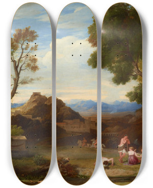 Triptych art skateboard deck of Charles Lock Eastlake Classical Landscape by Charles Lock Eastlake (1793-1865)