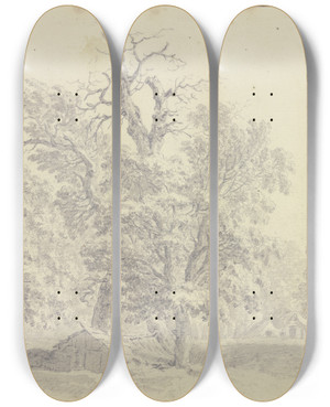 Triptych art skateboard deck of Franz Edmund Weirotter Schuppen Unter Hohen Bumen by Franz Edmund Weirotter (1733-1771)